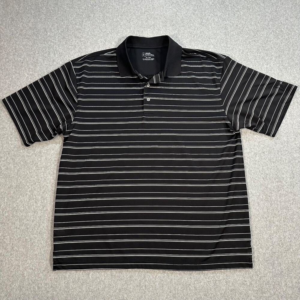 PGA Tour Golf Polo Men's X-Large Black White Stripe Short Sleeve Collared Shirt